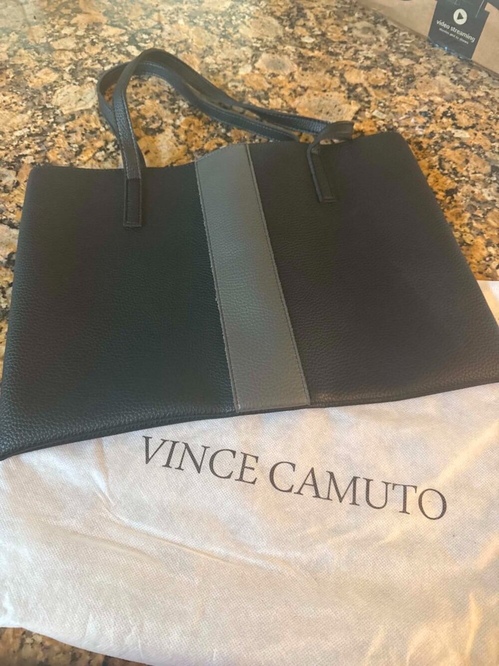 Black Leather Vince Camuto Handled Tote